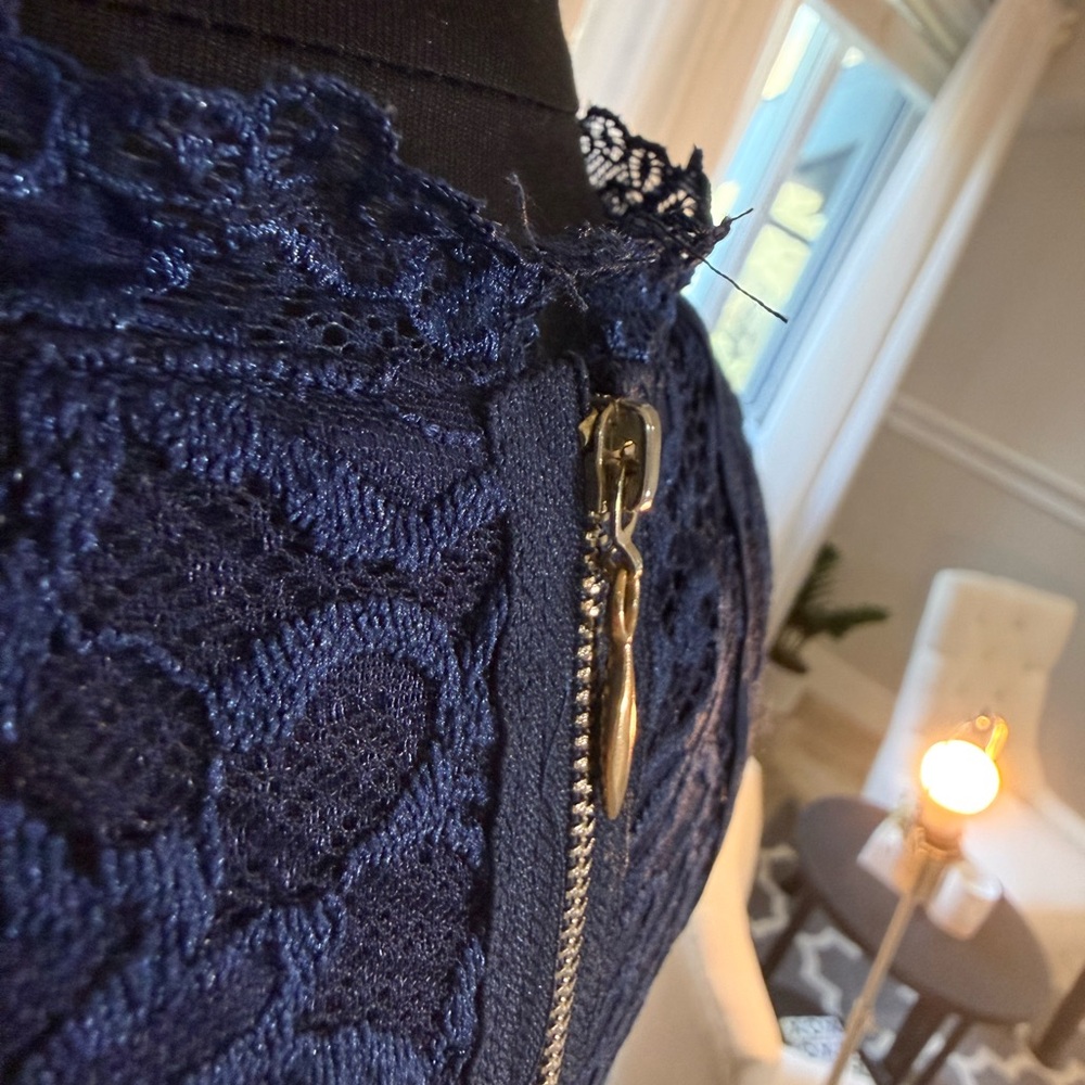 Chic Navy Blue Lace Maxi Dress - Picture 11 of 13